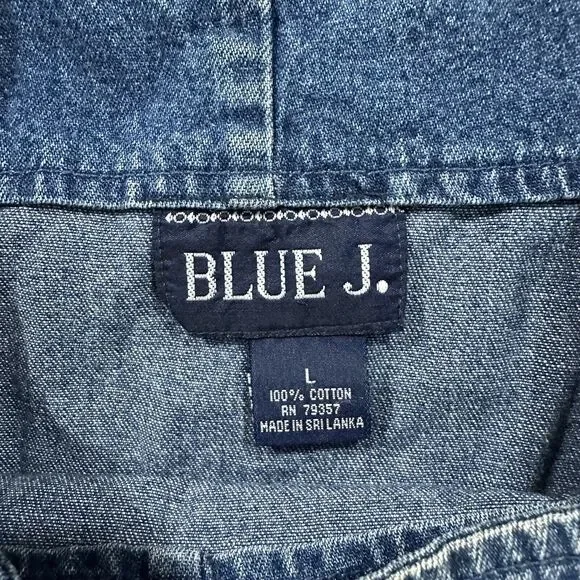 Blue J. Denim Overall Women's Large Maxi Logo Fish Side Buttons Vintage Pocket - Picture 2 of 7